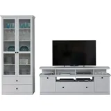 GuenstigEinrichten trendteam smart living - Baxter - Anbauwand - Weiß - Vitrine, TV-Unterteil inkl. Aufsatz, Wandboard - (BxHxT) 273 x 196 x 41 cm - Vitrine mit Glastüren, Sockel