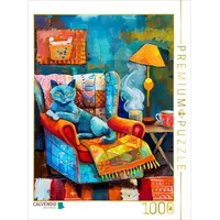 Calvendo Puzzle Gemütliche Katze auf dem Sessel. Modernes Katzen-Porträt