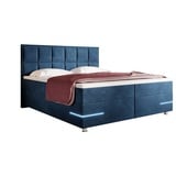 Luxusbetten24 Boxspringbett Lea mit LED (Samt) H3 (70-100kg) - Blau