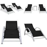 Sonnenliegen 2 Stk. mit Tisch Aluminium Schwarz - Gartensonnenliegen - Lounge Möbel - Gartenset - Alu Sonnenschirm - Außenmöbel - Home & Living