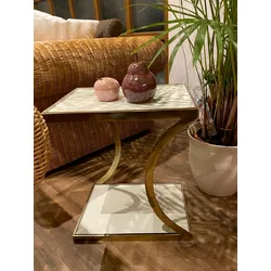 Beistelltisch Dekotisch eckig Sofatisch Tisch Metall gold Emaille