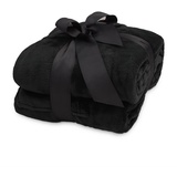 Wohndecke aus weichem Coral Fleece, Lumaland, mit Handytasche & Fußtasche 170x200x50 schwarz