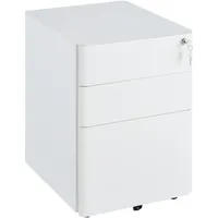 Vinsetto Rollcontainer, mobiler Aktenschrank mit 3 Schubladen, Büroschrank, Aufbewahrung, Stahl, Weiß, 39 x 48 x 59 cm