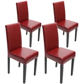 MCW 4er-Set Esszimmerstuhl Stuhl Küchenstuhl Littau Leder, rot dunkle Beine