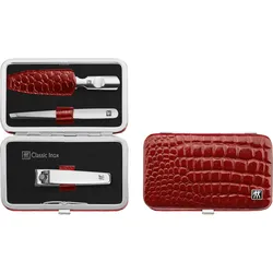 Classic Inox Maniküre-Zubehör rot im horizontalen Leder-Etui 3 El.