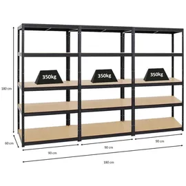 Proregal Schwerlastregal Metall 180x90x60 cm schwarz 5 Ebenen