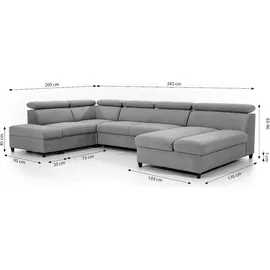 Fun Möbel Wohnlandschaft Schlafsofa Sofa ANTON in Stoff Esito Dunkelblau Ottomane Rechts