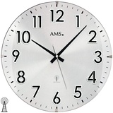 AMS 5973 Wanduhr Funk Funkwanduhr Analog Rund mit Metall-Zifferblatt und Glas