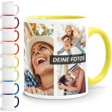 SpecialMe Tasse personalisiert Foto-Collage Text Fototasse bis zu 7 Fotos Fotogeschenk Kaffeetasse Bild selbst gestalten weiss-innen-hellgelb standard