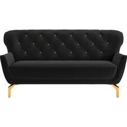 3-Sitzer SIT & MORE "Orient 3", schwarz, B:183cm H:89cm T:88cm, 100% Polyester, Sofas, inkl. 2 Zierkissen mit Strass-Stein, goldfarbene Metallfüße