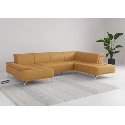 Wohnlandschaft PLACES OF STYLE "Caluna", gelb (curry), B:334cm H:81cm T:235cm, Sofas, Inkl.Sitztiefenverstellung