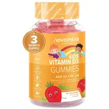 Vitamin D Kinder - Vitamin D3 400IE - Glutenfrei & Vegetarisch D Vitamin Gummibärchen - Alternative zu Vitamin D Tropfen - Vitamin D Hochdosiert für Immunsystem & Knochen - 3 Monate - Novomins