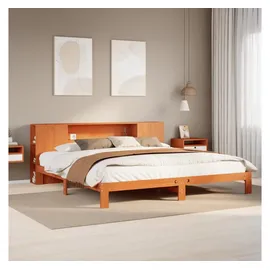 vidaXL Massivholzbett Mit Regal Ohne Matratze Wachsbraun 180x200 Cm Vidaxl
