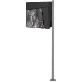 ML-Design Briefkasten Anthrazit Schwarz-Marmoroptik mit Zeitungsfach Pfosten