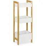 Relaxdays Badregal mit 3 Körben, Standregal Bambus & MDF, HxBxT: 74,5 cm, freistehend, Küchenregal, natur/weiß