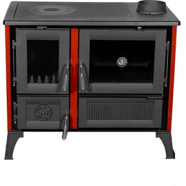 hosseven Kaminofen mit Backfach und Herdplatte 4013 Rot Holzofen 8 kW Holz Ofen Mehrfachbelegung Kamin Heizofen Küchenherd
