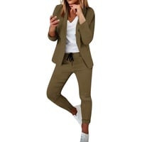 KDEIHT Hosenanzüge für Damen Anzug Business 2 Teilig Elegant Blazer Set Einfarbig Zweiteilig Revers Anzugjacke Hosenanzug Festlich Outfit Slim Fit Freizeitanzug Modern Büro Tracksuit - S