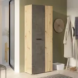 Forte NET106 Schrank 70 180, Mehrzweckschrank, Staubsaugerschrank, Abstellraum, Drehtürenschrank, 2-türig mit Einlegeböden, Beton-/Holzdekor Artisaneiche, 68,7 cm breit x 181,1 cm hoch x 36,5 cm tief