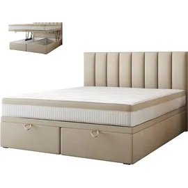 Trada Bond Boxspringbett 200 x 200 mit Bettkasten mit Matratze Hellbeige - TRADA