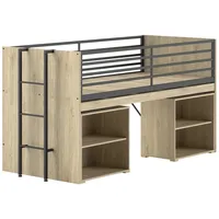 Vipack SAM halbhohes Bett mit Schreibtisch, 2 Regalen, Liegefläche
