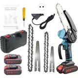 4-Zoll/6-Zoll Mini-Akkukettensäge (21 V) – Handgeführte Akku-Säge für Gartenarbeiten, Baumschnitt und Holzarbeiten (Blau; inklusive Akku; 100...