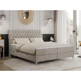 MKS Meble MKS Boxbett, Beige, Textil, 2-Sitzer, H4, Rechteckig, 180x200 cm Schlafzimmer, Betten, Boxspringbetten