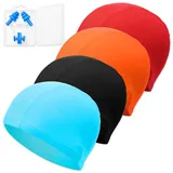 4 Stück Badekappe Herren, Hochwertige Schwimmkappen Mit Nasenclip Und Ohrstöpseln, Elastische Badekappen Für Erwachsene, Ideal Für Schwimmen Und Wassersport, 21 * 15 cm