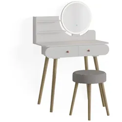 Vicco Schminktisch Frisiertisch Schminkkommode Edda Weiß LED-Spiegel Hocker 80x121 cm Skandi Schlafzimmer Kommode Schublade Ablage Aufbewahrung Kosmetiktisch Schminkkonsole Make-Up-Tisch