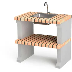 MOVELAR Modul Alcoa, Arbeitsplatte aus farbigem Ziegelstein mit Spüle und Wasserhahn