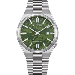 Automatikuhr CITIZEN Armbanduhren silberfarben (silberfarben-grün) Damen Armbanduhr, Damenuhr, Herrenuhr, Edelstahlarmband, Saphirglas, Datum