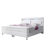 Inter Boxspringbett Milano 180x200 Bettkasten Kunstleder Weiss TYP 6 mit integriertem Topper