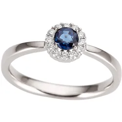 Goldring FIRETTI "Schmuck Geschenk Gold 333 Damenring Goldring Edelstein Farbstein" Gr. 18, blau (weißgoldfarben, dunkelblau, dunkelblau), Fingerringe, Damen, 18, 0,12 ct P2 = erkennbare Einschlüsse, Weißgold 333-Diamanten, 3mm, Weißgold 333, Diamanten, mit Saphir - mit Brillanten