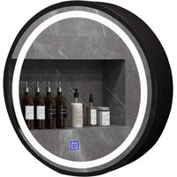 GLHalfM LED-beleuchteter Badezimmerspiegelschrank, runder wandmontierter Medikamentenschrank mit Smart-Touch-Schalter-Defogger,Schwarz C,60cm