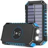 Hiluckey Wireless Solar Powerbank 26800mAh Wasserdichtes Solar Ladegerät USB C Externer Akku mit 4 Outputs, Power Bank für Smartphones, Tablets und mehr