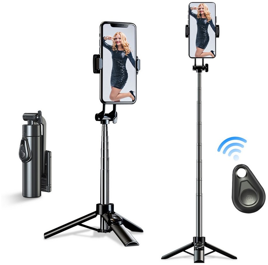 walkbee Bluetooth Selfie-Stick Stativ Erweiterbar Selfie Stange Handy-Halterung, (Smartphone-Halterung,mit Kabelloser Fernbedienung,360° Drehbar) schwarz
