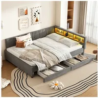 HAUSS SPOLE Schlafsofa 140x200, Schlafsofa mit LED-Umgebungslicht, mit Matratze, Grau grau