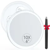 Auxmir 10X Vergrößerungsspiegel 15cm mit 3 Saugnäpfen, Kosmetikspiegel mit 10-Fach Vergrößerung, Schminkspiegel Wandspiegel für Zuhause Badezimmer Reisen