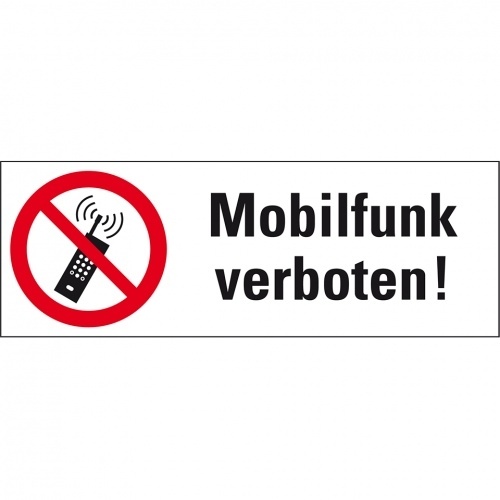 Aufkleber I Verbots-Kombischild Mobilfunk verboten, Folie, selbstklebend, 210x74mm, ASR A1.3, DIN EN ISO 7010