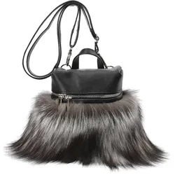 Schwarze Handtasche Luka-Pelli Mit Echtem Fuchsfell, universal