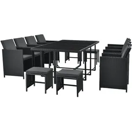 Juskys Polyrattan Sitzgruppe Baracoa XXL 13-teilig – Gartenmöbel Set mit 8 Stühle, 4 Hocker Tisch für Garten