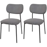 Mendler 2er-Set Esszimmerstuhl HWC-O26, Küchenstuhl Polsterstuhl Stuhl, Cord (330g/m2) Stoff/Textil Metall ~ dunkelgrau