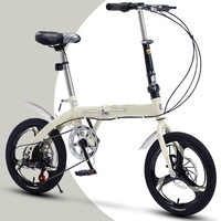 Dxcaicc Klapprad Faltbares Fahrrad mit 16 Zoll Hochwertiger Carbonstahlrahmen Einfaches Falten, mit 6 Gängen Erwachsenen-Portable-Fahrrad Stadtfahrrad,Beige