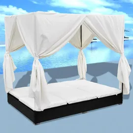 vidaXL Rattan-Sonnenliege 197 x 140 x 180 cm schwarz/cremeweiß inkl. Sonnendach
