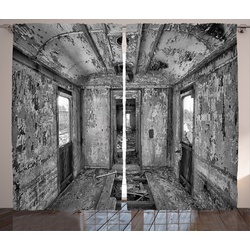 Gardine Schlafzimmer Kräuselband Vorhang mit Schlaufen und Haken, Abakuhaus, Schwarz Antike Eisenbahnwaggon schwarz|weiß 280 cm x 260 cm