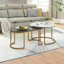 [en.casa] SATZTISCH-SET 2 TLG. Oppeerg 2er Set Marmoroptik, schwarz-weiß/Gold