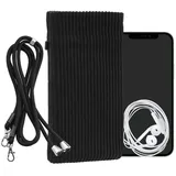 kwmobile Handytasche für Smartphones XXL - 7" Handy Tasche - Cord Handy Hülle Schwarz mit Kordel - Handy Tasche mit Handykette 17,7 x 9 cm Innenm... - Schwarz