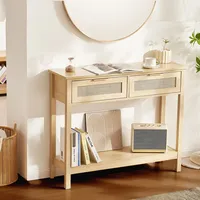 Vevor Rattan-Konsolentisch Flurtisch Dekotisch 2 Schubladen, Schiebetür Natur