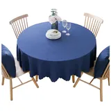 BHOMTY Runde Tischdecke aus Baumwolle und Leinen, schmutzabweisend, geeignet für Esstische, Couchtische, Balkone und Gärten Dunkelblau, Durchmesser 120 cm