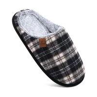 COFACE Herren Rückstellschaum hausschuhe, warme plaid Pantoffeln für manner, flauschig plüsch Gefüttert mit Rutschfeste Gummisohle Schwarz Weiß Größe 49EU - 49 EU