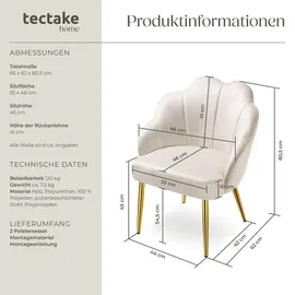 Tectake tectake® Cocktailsessel, gepolstert, mit Samtbezug, runde, pulverbeschichtete Stahlbeine, 66 x 62 x 80,5 cm